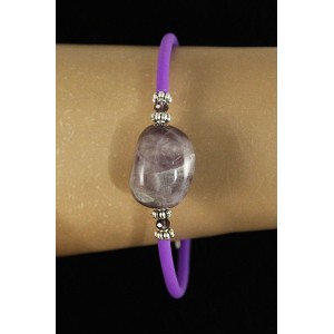 Браслет из аметиста на струнке, галтовка 20х15мм