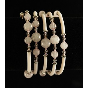 Браслет из кварца розового, 5 оборотов, с трубочками