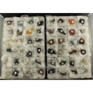 Коллекция минералов и поделочных камней 48 образцов 10-20мм, в 2 коробках 19х12см