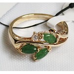 Кольцо с хризопразом (темный) "3 рис + циркон"