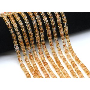 Бусины из цитрина кубик гр.5мм, 38см, 73 бусины