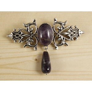 Брошь из аметиста "вензель", основа 70х2.4мм, овал 18х13мм, подвеска аметист