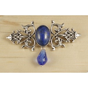 Брошь из лазурита (синий) "вензель", основа 70х2.4мм, овал 18х13мм, подвеска синяя
