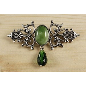 Брошь из нефрита "вензель", основа 70х2.4мм, овал 18х13мм, подвеска зеленая