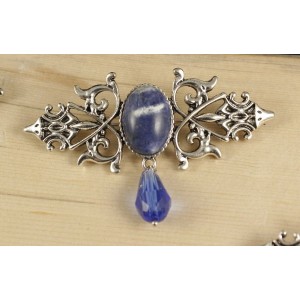 Брошь из содалита "вензель", основа 70х2.4мм, овал 18х13мм, подвеска синяя