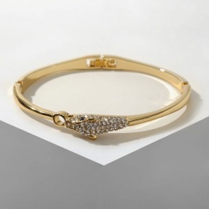 Браслет со стразами "Каркас" змейка маленькая, цвет чёрно-белый, цвет золотистый