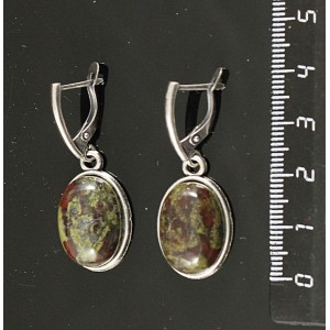 Серьги из яшмы (гелиотроп), простой овал 18х13мм, швензы посеребрение