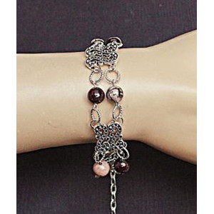 Браслет из граната и родонита, коннектор "2 змейки", шарик 8мм, на колечках