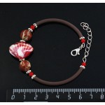 Браслет на струнке "ракушка" из яшмы красной и муранского стекла Браслет на струнке "ракушка" из яшмы красной и муранского стекла