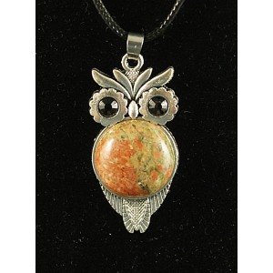 Кулон из унакита "сова", круг 20мм