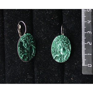 Серьги из крафтовой смолы, цвет темно-зеленый, кабошон "камея", овал 25х18мм, замок петелька