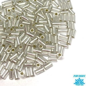 Стеклярус TOHO BUGLE 3 мм № 21F прозрачный матовый серебристое отверстие 5 граммов Япония