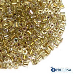 Рубка Чехия PRECIOSA прозрачная радужная, бежевое отверстие, размер 9 (2 мм), арт. 68506, 10 грамм