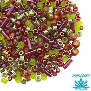 Бисер TOHO Beads Mix, цвет 3227 Ureshii- Olivine/Orange, 10 грамм/упаковка