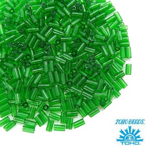 Стеклярус TOHO BUGLE 3 мм № 0007B тёмно-зелёный прозрачный 5 граммов Япония