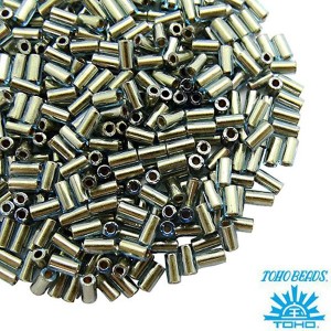 Стеклярус TOHO BUGLE 3 мм № 0990 голубой с золотым центром 5 граммов Япония