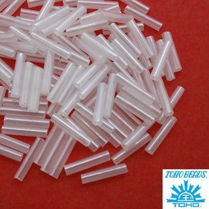 Стеклярус TOHO BUGLE 9 мм № 0141 полупрозрачный белый перламутр 5 граммов Япония