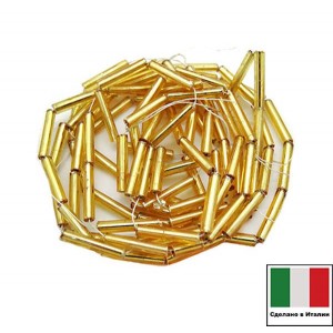 Стеклярус Винтажный 10 мм, гладкий, на нити, цвет золотистый огонек, 50 см/нить, Италия