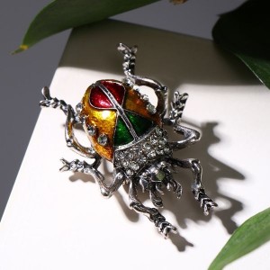 Брошь "Жук", цветной, цвет серебристый