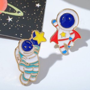 Набор значков (2шт) "Космонавты" супер-герои, цветной, цвет золотистый