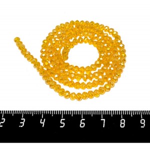 Бусина стеклянная на нити Мелкая грань 4*3,5 мм, цвет желток/перламутр, около 45 см/нить