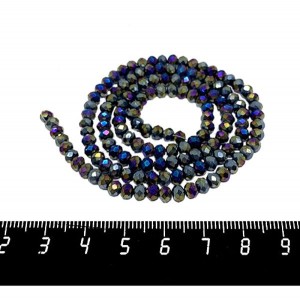Бусина стеклянная на нити Мелкая грань 4*3,5 мм, цвет гематит/фиолетовый электрик, около 50 см/нить