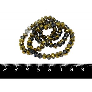 Бусина хрустальная на нити 6*4 мм, цвет прозрачный дымчатый/золотистый около 90 штук/нить