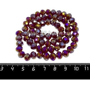 Бусина хрустальная на нитке 8*6 мм гранатовый/бензин около 40 см/нить