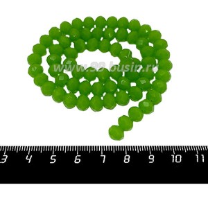 Бусина хрустальная на нитке 8*6 мм мятно-зеленый около 40 см/нить