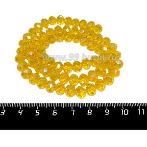 Бусина хрустальная на нитке 8*6 мм желтый AB около 40 см/нить