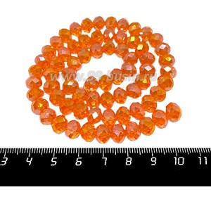 Бусина хрустальная на нитке 8*6 мм оранжевый AB около 40 см/нить