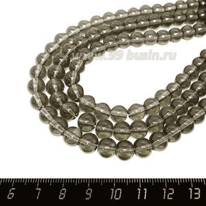 Бусины стеклянные на нити круглые 8 мм, цвет серый, 25 бусин/нить