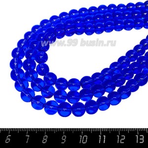 Бусины стеклянные на нити круглые 8 мм, цвет индиго, 24 бусины/нить