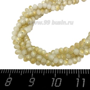 Бусины матовые Рондель 3*2 мм цвет ледяной песок/золото, около 40 см/нить