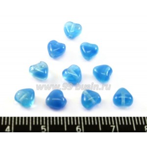 Бусина стеклянная Сердечко 6 мм небесно-голубая меланж 10 шт/упак ЧЕХИЯ