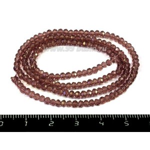 Бусины хрустальные на нити форма Рондель 3*2 мм цвет аметист 43 см нить /около 200 бусин