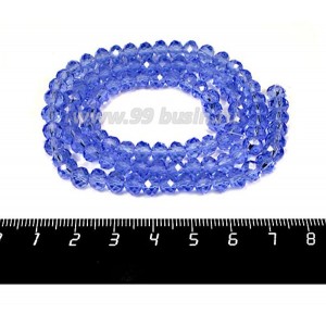 Бусина хрустальная на нити 6*4 мм, цвет светлый синий, около 100 штук/нить