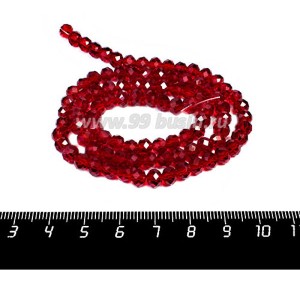 Бусина хрустальная на нити 6*4 мм, цвет рубиновый около 100 штук/нить