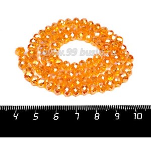 Бусина хрустальная на нити 6*4 мм, цвет оранжевый/радужный около 100 штук/нить