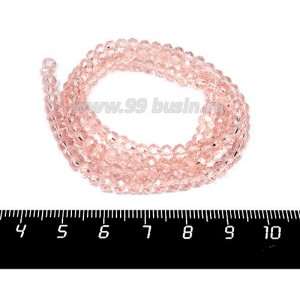 Бусина стеклянная на нити Мелкая грань 4*3,5 мм, цвет чайная роза, около 150 штук /нить Бусина стеклянная на нити Мелкая грань 4*3,5 мм, цвет чайная роза, около 150 штук /нить