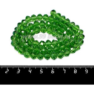 Бусина стеклянная на нитке мелкая грань 8*6 мм цвет зелёный около 40 см/нить