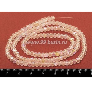 Бусина стеклянная на нити Мелкая грань 4*3,5 мм, цвет прозрачный/перламутр около 150 штук /нить