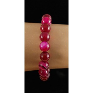 Браслет из агата, цвет фуксия (тонировка), шарик 10мм