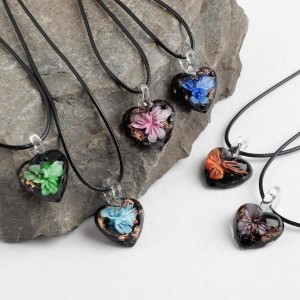 Кулон "Муранское стекло" малый, сердечко темное, цвет МИКС, 45 см