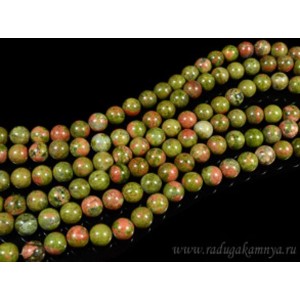 Бусины из яшмы унакит шарик 10мм, 38см, 38 бусин