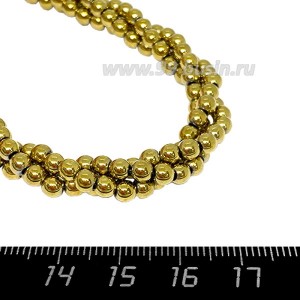 Натуральный камень ГЕМАТИТ бусины круглые 4 мм, цвет золото, около 37 см/нить