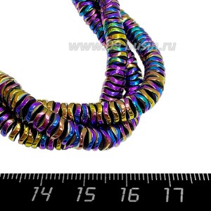 Натуральный камень ГЕМАТИТ бусина граненая Чипсы 6*1,5 мм,  цвет мультиколор, около 20 см/нить