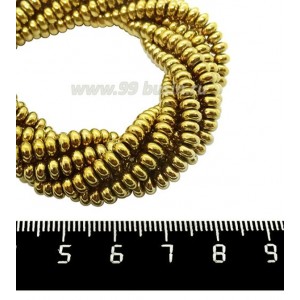 Натуральный камень ГЕМАТИТ рондель 4*2 мм, цвет золото, 40 см/нить