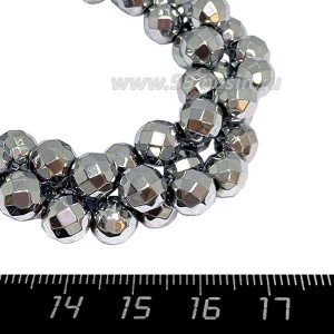 Натуральный камень ГЕМАТИТ граненый, цвет серебро 8 мм, 40 см/нить