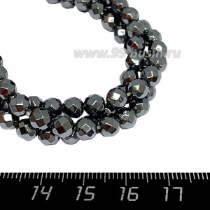 Натуральный камень ГЕМАТИТ граненые, цвет натуральный 6 мм, 40 см/нить